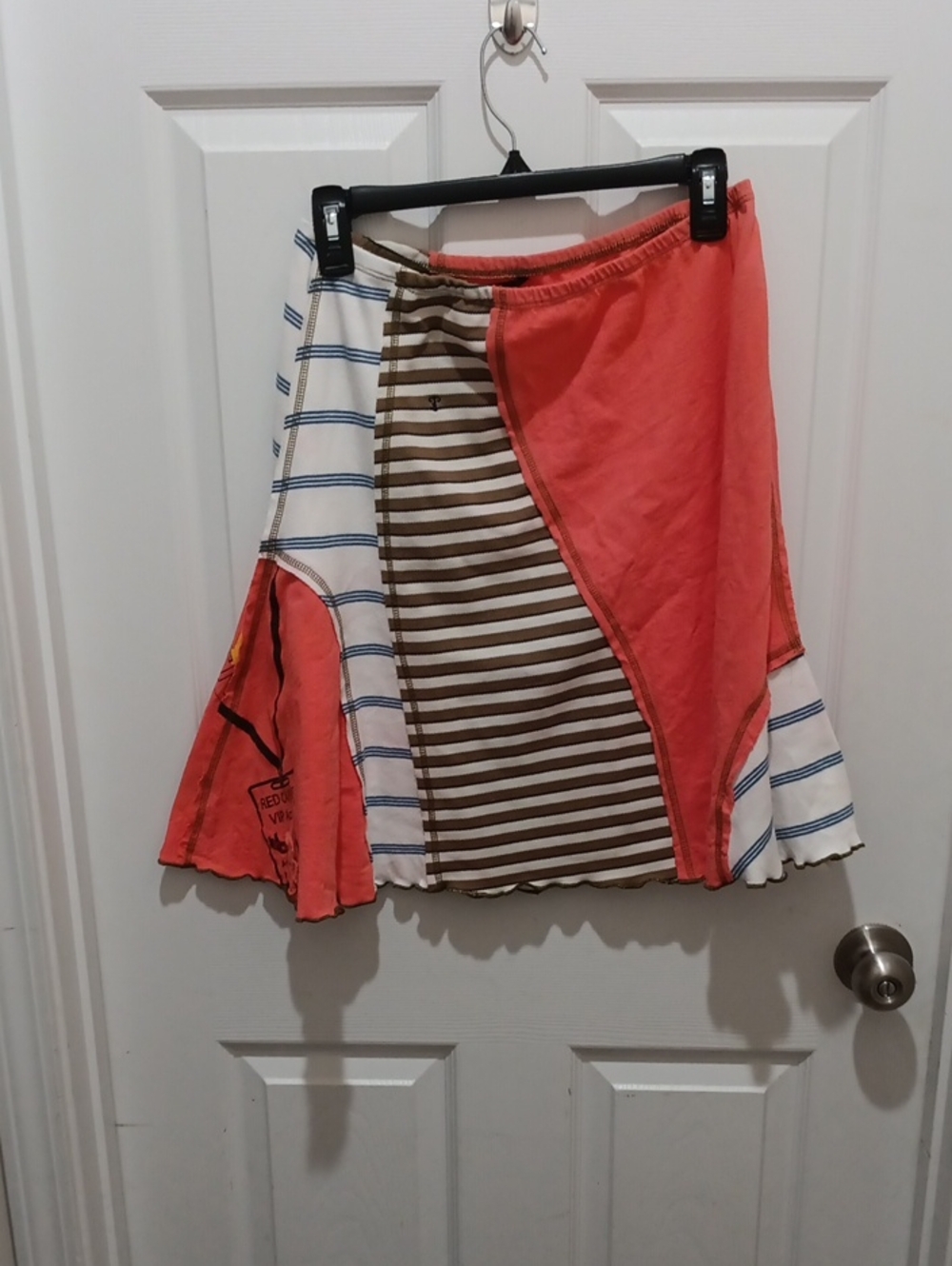 Coral & Stripe Patchwork Skater Skirt